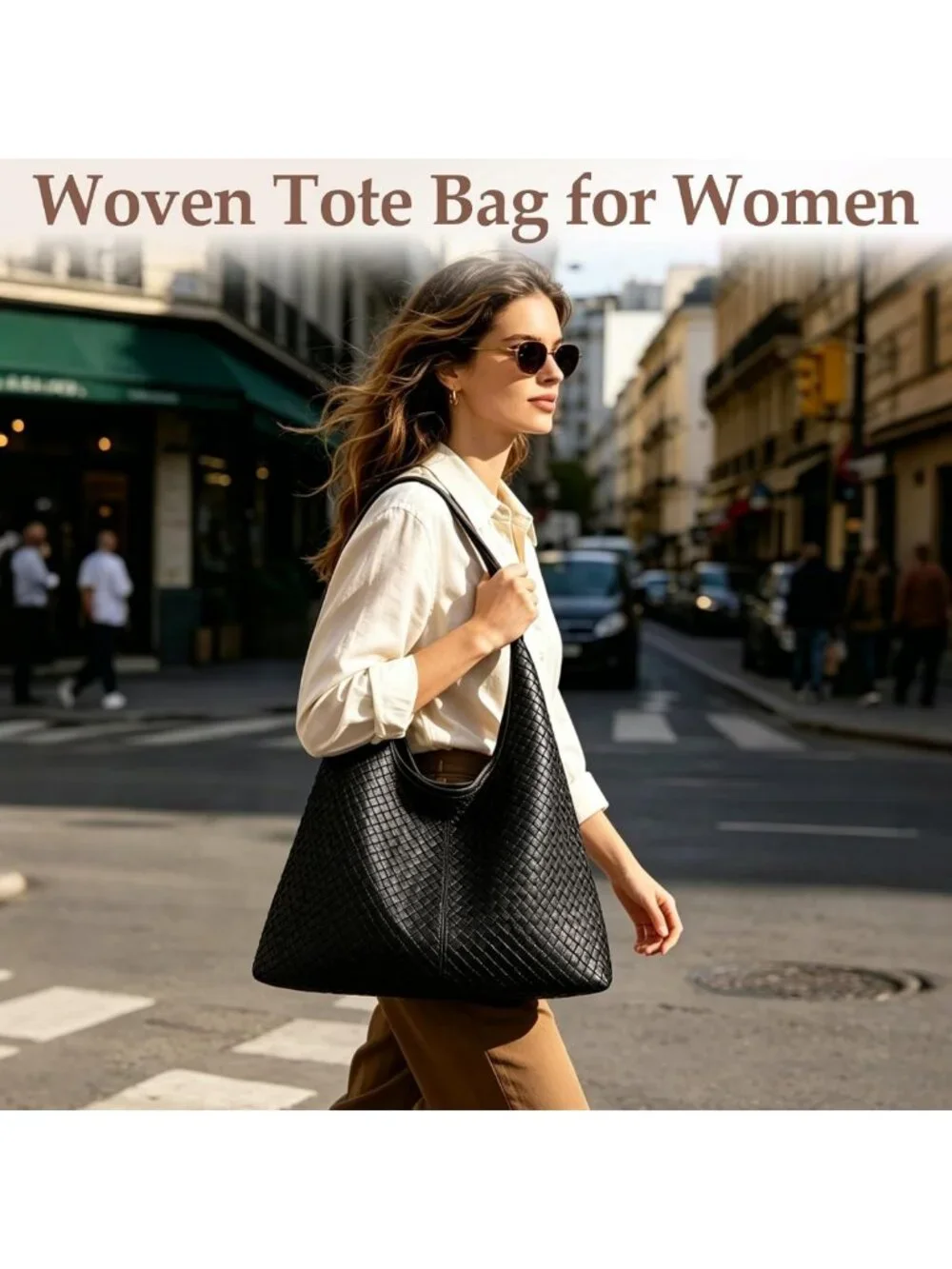 Chic Woven Vegan Leather Hobo Tote Bag | Large Slouchy Purse with Magnetic